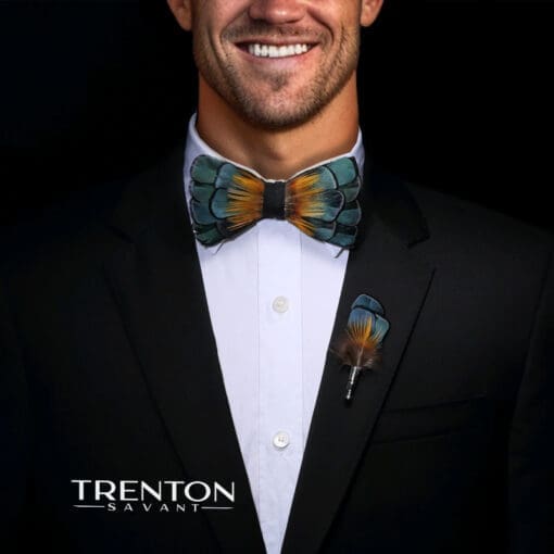 Citrine Blaze Green The Feather Bow Tie & Pin