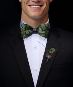 Emerald Noir Feather Bow Tie and Pin