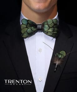 Emerald Noir Feather Bow Tie and Pin