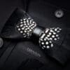 Midnight Waltz The Black & White Polka-Dotted Feather Bow Tie & Pin