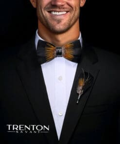 Sunflower Gaze - Black & Orange Feather Bow Tie