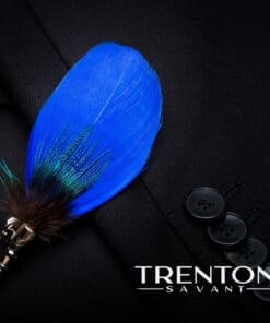 The Aristocrat's Charm - Oxford Blue Feather Bow Tie & Pin with Peacock Center