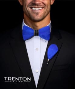 The Azure Allure Blue Feather Bowtie and Pin Ensemble