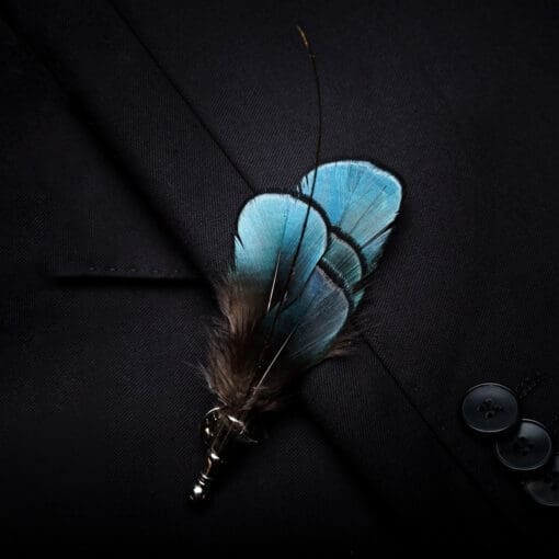 The Azure Ensemble Turquoise Feather Bow Tie & Pin