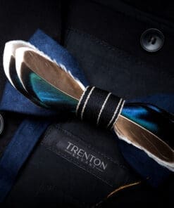 The Coastal Elegance - Blue, White, and Brown Feather Bow Tie & Pin