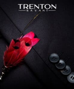 The Crimson Aviator: Red Finch Feather Bow Tie & Pin