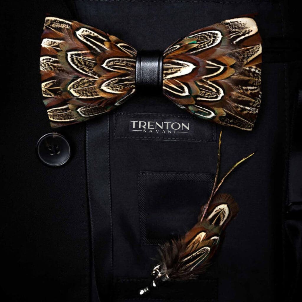 The Gentleman's Pheasant Brown Pheasant Feathered Bow Tie & Pin