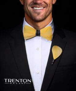 The Golden Flair - Canary Yellow Feather Bow Tie & Pin