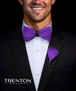 The Royal Plumage Purple Feather Bowtie and Pin Ensemble