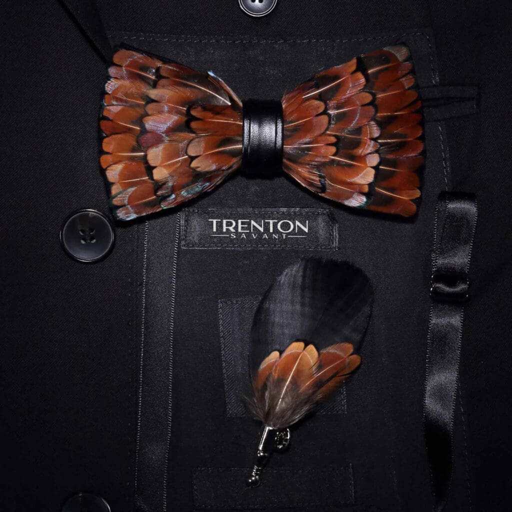 The Trenton Savant Plume Feather Bow Tie and Pin