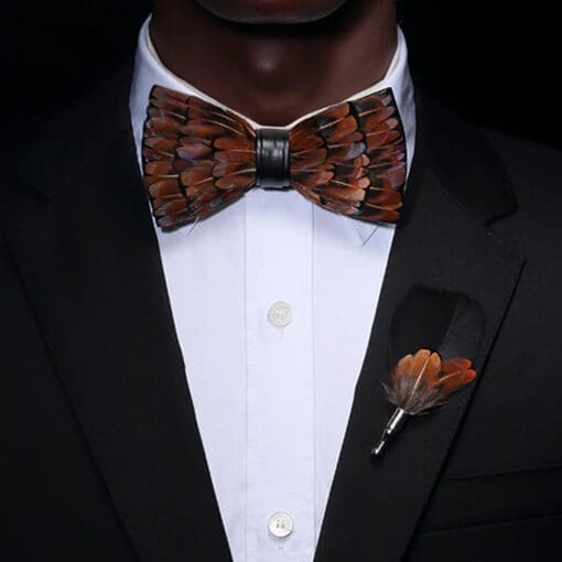 The Trenton Savant Plume Feather Bow Tie and Pin