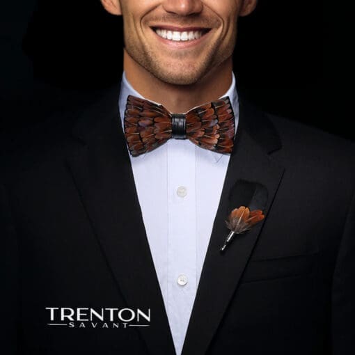 The Trenton Savant Plume Feather Bow Tie and Pin