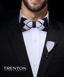 Tuxedo Twilight Black & White Feather Bow Tie and Pin