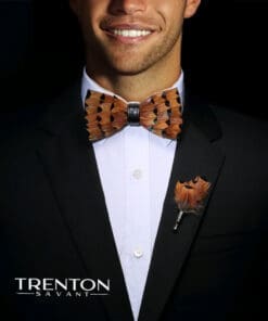 Whispering Woods: Brown & Black Tipped Feather Bow Tie & Pin